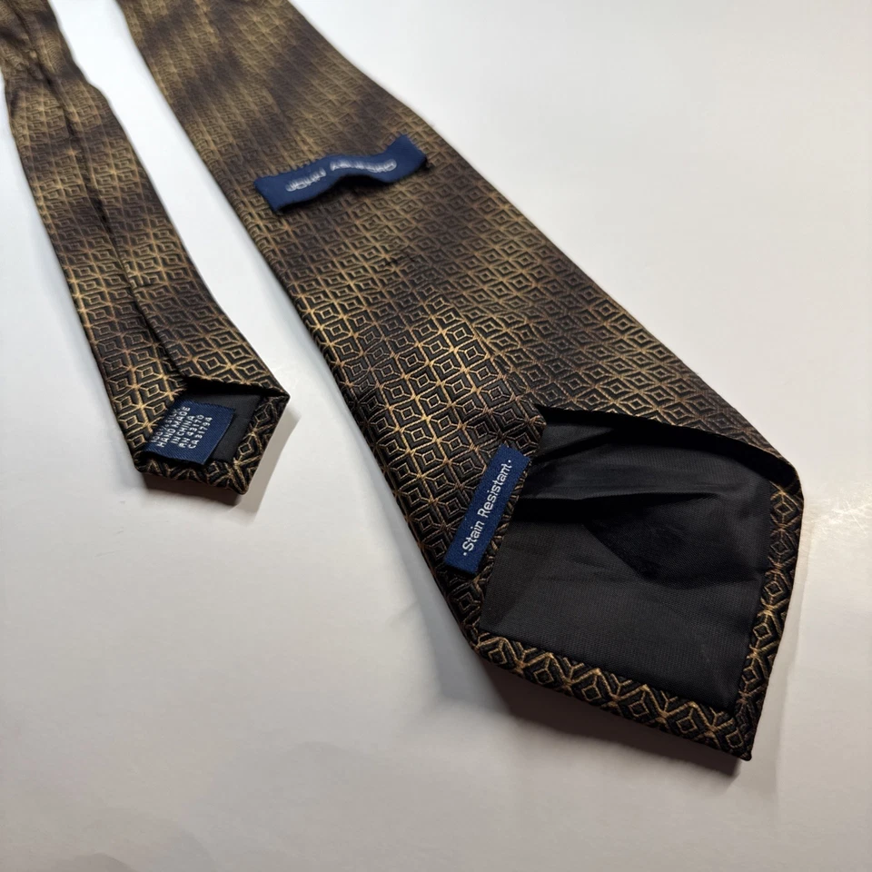 Corbata para hombre John Ashford, 100 % seda. Hecho a mano. Corbata geométrica dorada/negra Foto 3 de 4