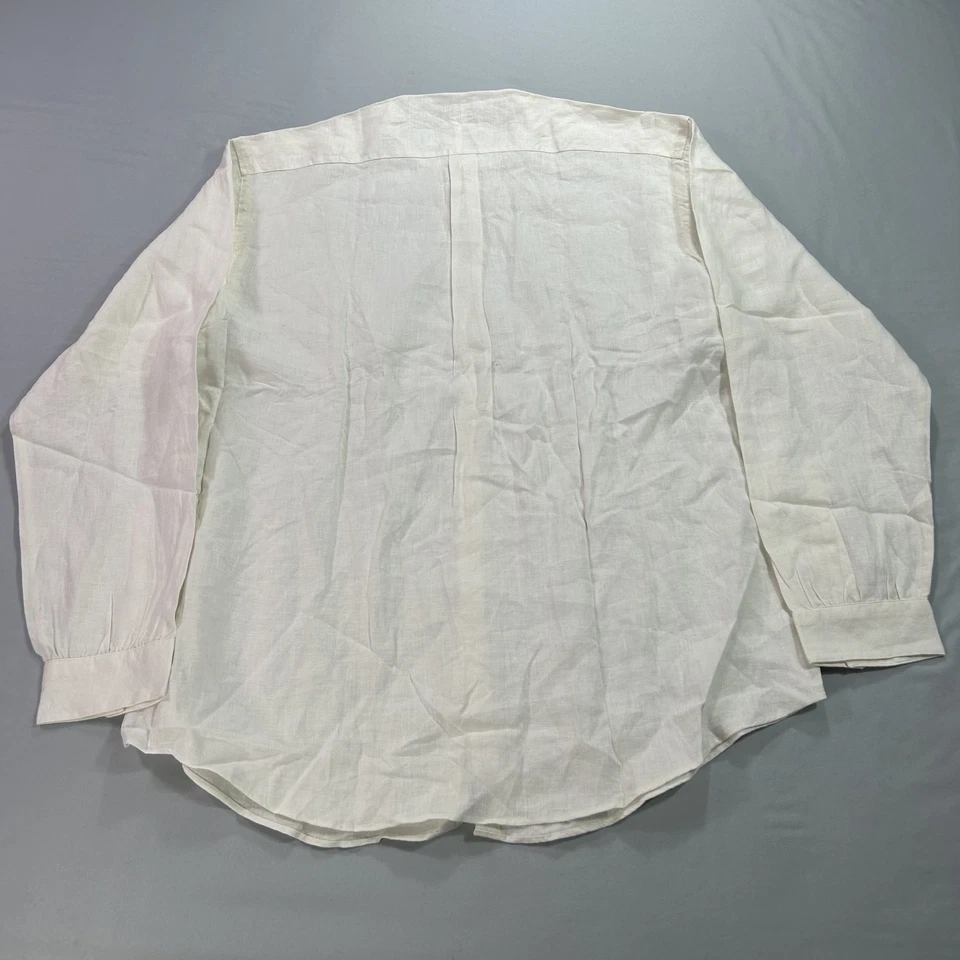 NWOT J Peterman Shirt Mens Large White Linen Band Collar Button Up Minimalist - Image 2 of 4