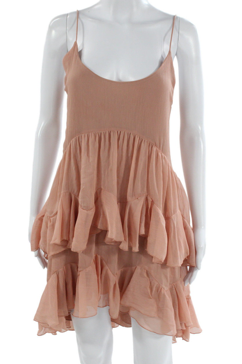 Zara Women Slip Dress Tan Polyester Sleeveless Round Neck Above Knee Size SFree Shipping in US $100+ Orders | $6.95 Orders Below