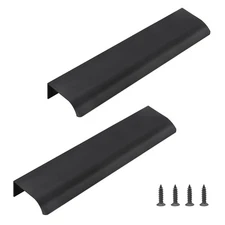 2 PCS Black Back Mount Finger Edge Pull, 200mm 7.87, Aluminum, Concealed Tab