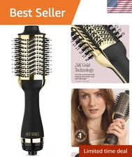 Professional 24K Gold Blow Dryer Brush - All-in-One Styling Tool for Volume