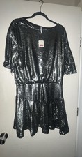 Urban Outfitters Black Sequin Mesh Round Neck Dolman Sleeve Mini Dress L