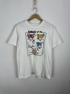 Vintage 1990s Cows of the 90s Print Shirt Mens Size XL White Single Stitch