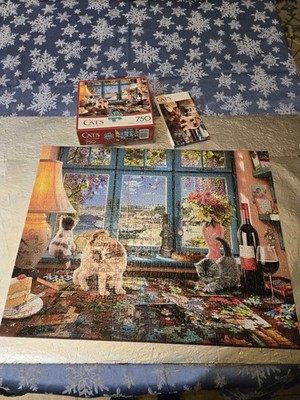Buffalo Cats Puzzler's Desk 750 Pc Puzzle 100% Complete Poster Kitties Kittens