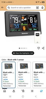 Newentor FJ3378 Wireless Weather Station | Indoor Outdoor Color Display NEW