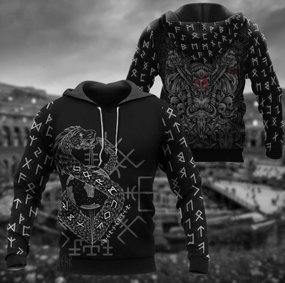 Jormungandr Son of Loki Viking Hoodie, Black Norse Mythology Sweatshirt, Nordic
