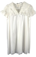 Vintage Vanity Fair Nightgown Peignoir Ivory Sheer Pleated Collar Nylon S 60s