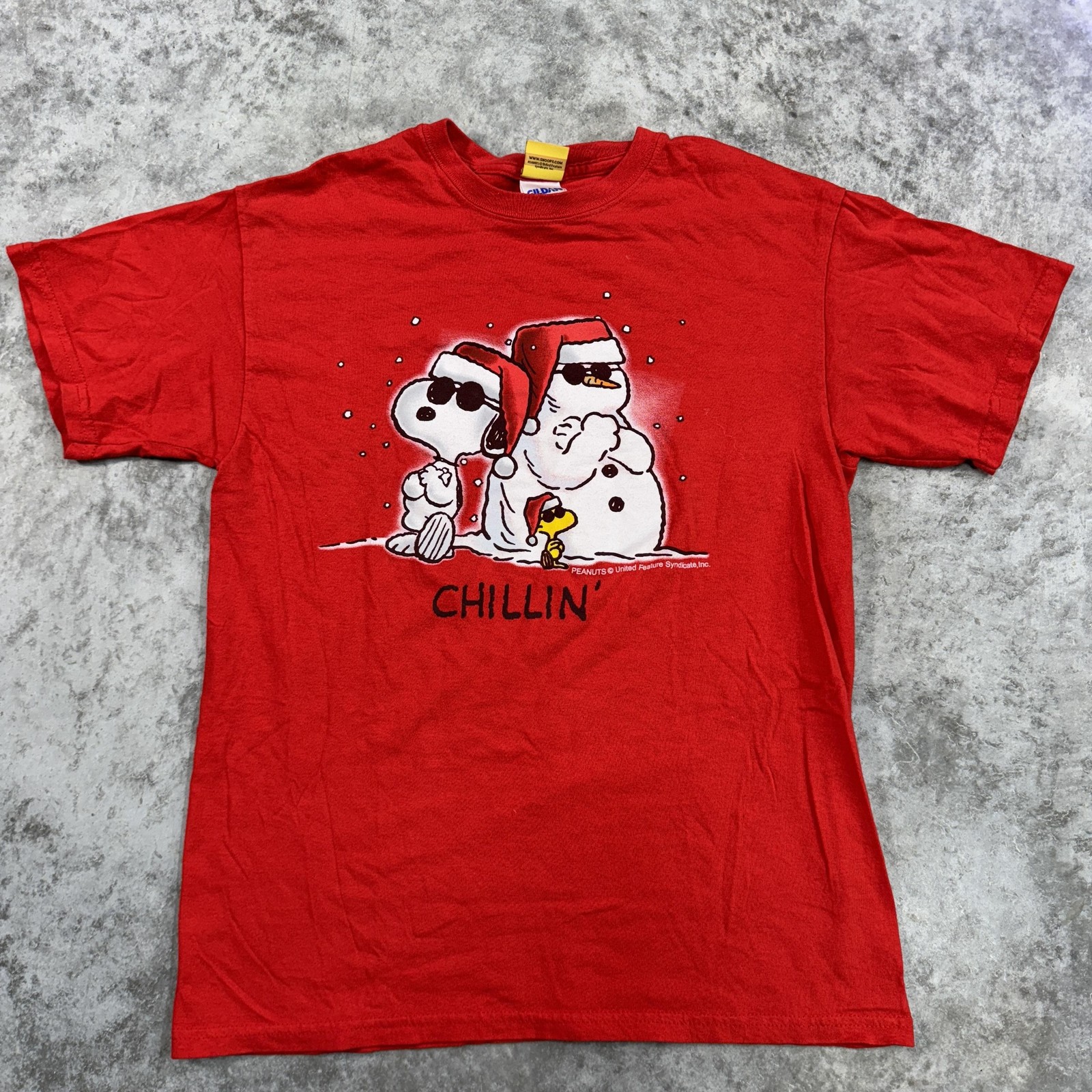 Peanuts Snoopy Shirt Mens Medium Christmas Santa Woodstock Chillin Graphic Tee
