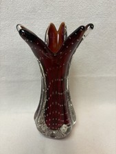 Vintage Red Murano Glass Controlled Bubble Flower Bud Vase
