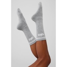 Alo Unisex Throwback Athletic Crew Socks Heather Grey White Size M