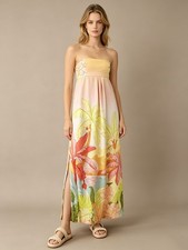 NWOT Farm Rio Linen Blend Floral Strapless Maxi Dress Size S Hawaiian Tropical