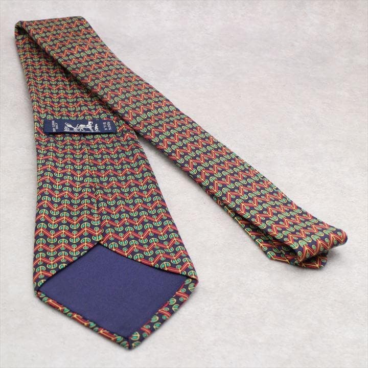 Hermès Silk Tie Zigzag Pattern Red 146cm Used - image 3