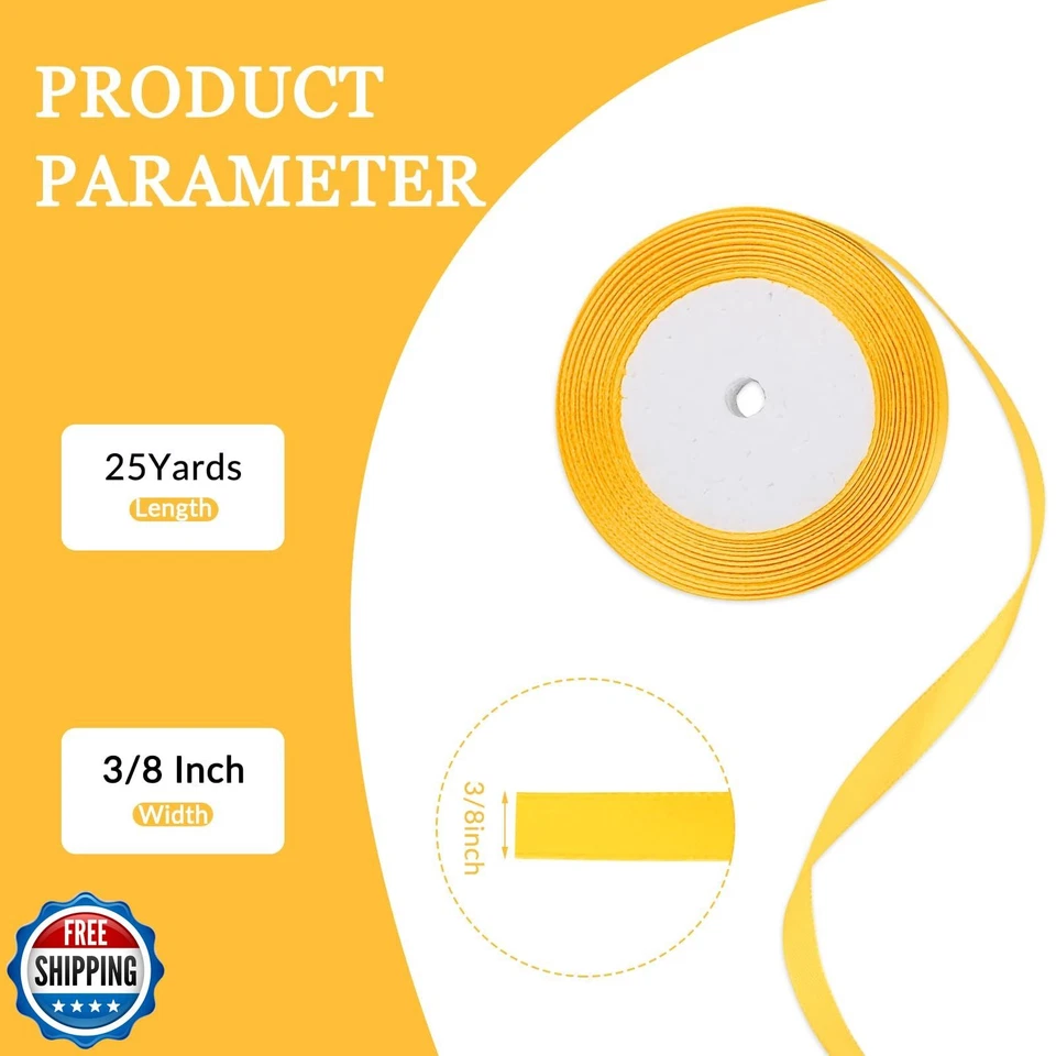 25 Yard Yellow Satin Ribbon Roll, 3/8 Inch Fabric Ribbon for Craft Bows Rose - Image 3 of 4