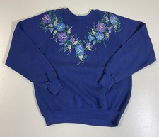 Vintage Hand Painted Flower Sweatshirt Sz L Grandma Art Made In USA 90s