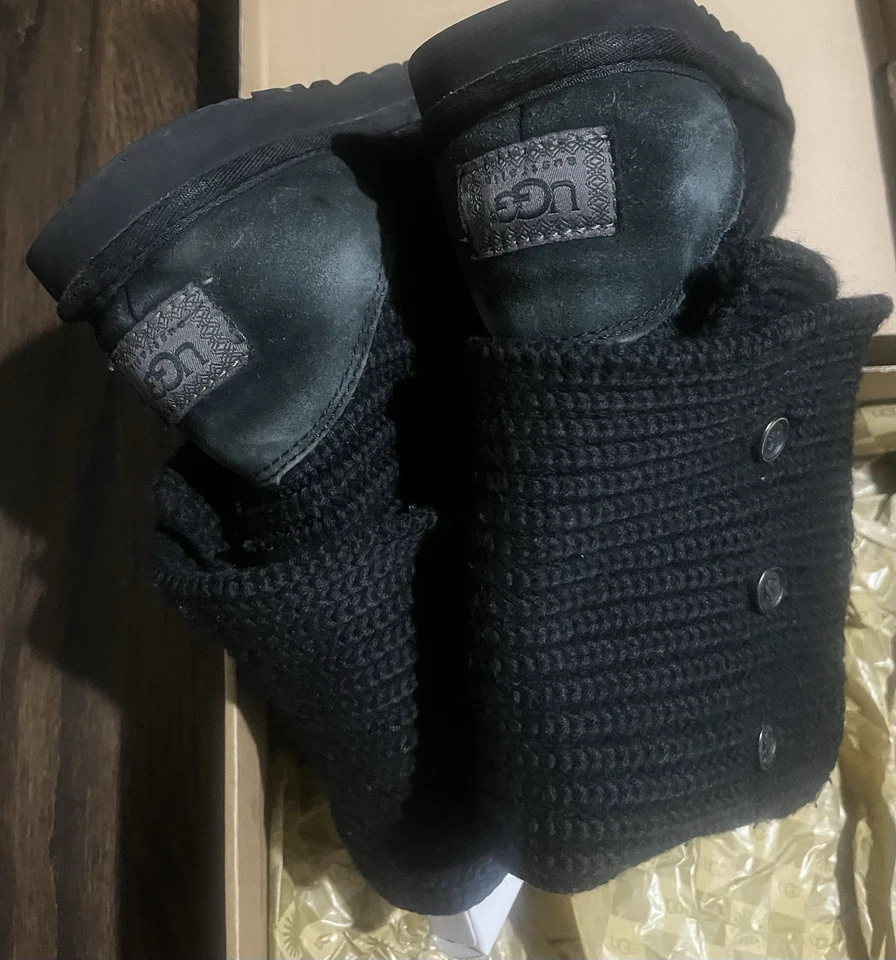 UGG Australia Black Classic Cardy Knit Tall Sweater Boots Women’s Sz 7 - Image 2 of 4