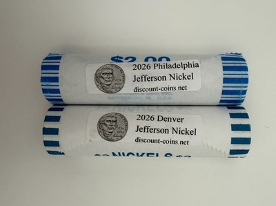 2026 P + D Semiquincentennial Jefferson Nickel 2x $2 Rolls 80 Coins - IN HAND