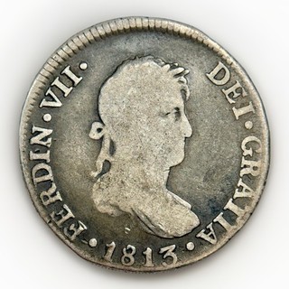 1813 JP 2 Reales Peru Coin Ferdinand VII Lima Mint Silver 2R Spanish Colonial