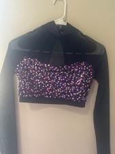BALERA Dance Costume Long Sleeve Cage Strap Sequin Crop Top Small Adult SQ10732