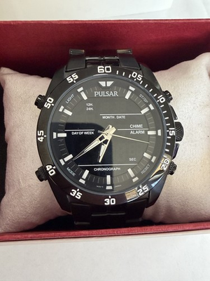 #ad Pulsar PW6011 Mens Quartz Black Dial Stainless Steel Chronograph Wristwatch $78.75
