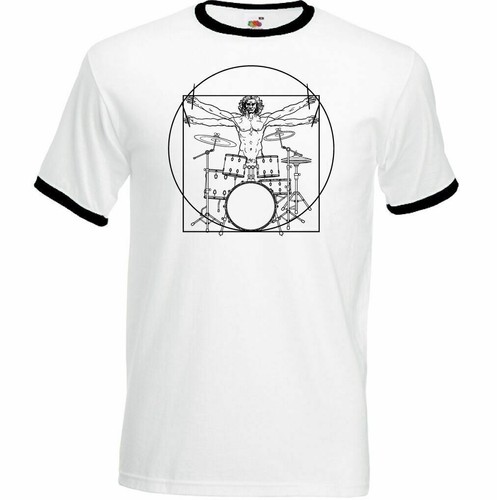 MAKAYA Heren T-Shirt Drums - Da Vinci Drummer - Wit Geschenken Voor Drummers/Muzikanten Mannen Maat XXL