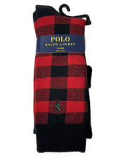 Polo Ralph Lauren 2-Pairs Thick Crew Socks Buffalo Plaid/Gray Men's 10-13