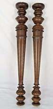 Antica coppia pali legno intagliato 21" francese colonne rovere gotico