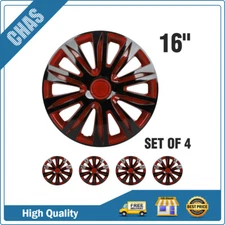 16" Set of 4 Black & Red Wheel Covers Snap On Full Hub Caps Fits R16 Tire & Rim