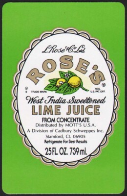 Vintage single playing card ROSES LIME JUICE Motts Cadbury Schweppes Stamford CT