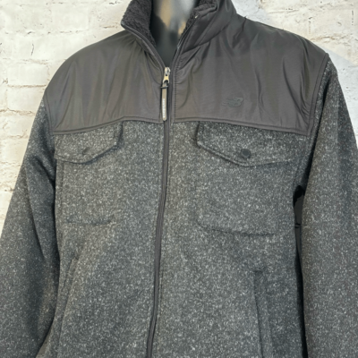 New Balance Stand Collar Black Fleece Full Zip Jacket Lined Gray 