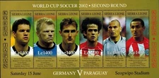 Sierra Leone 2002 - World Cup Germany V Paraguay Soccer - Sheet of 6 Stamps MNH