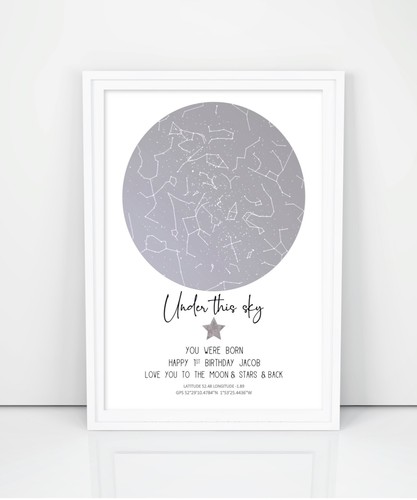 Personalised Star Map Nursery Print. Gift Christmas, baby, christening, baptism. - Picture 3 of 8