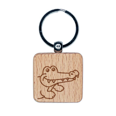 Peeking Alligator Engraved Wood Square Keychain Tag Charm