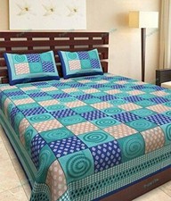 Indian Jaipuri Flat Sheet Multicolor Double Bed Sheet With 2Pillow Cover 90x108