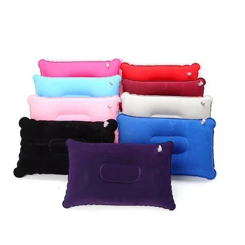 Inflatable Blow Up Air Rectangle Pillow Head Neck Cushion Travel Camping Beach