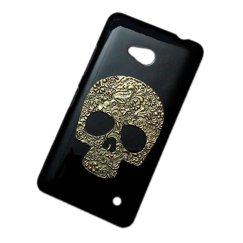 For Various Phones 3D Retro Metal Bronze Skull Black Back Hard Case Cover - Image 4 of 4