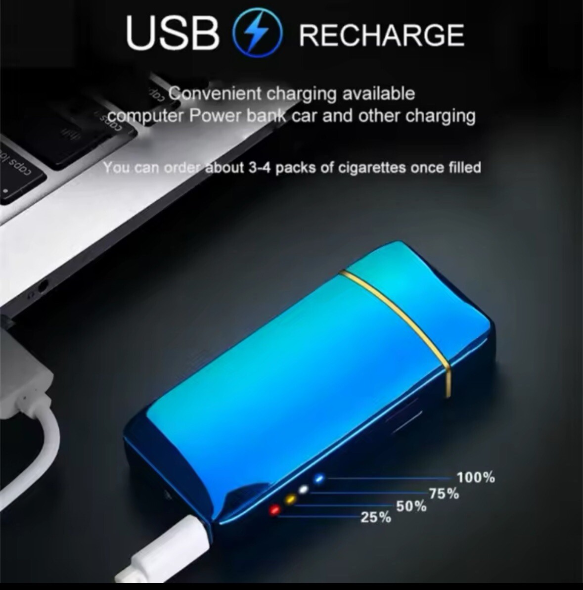 Electric Windproof Metal Lighter.  Rechargeable USB Lighter With Touch Sensor