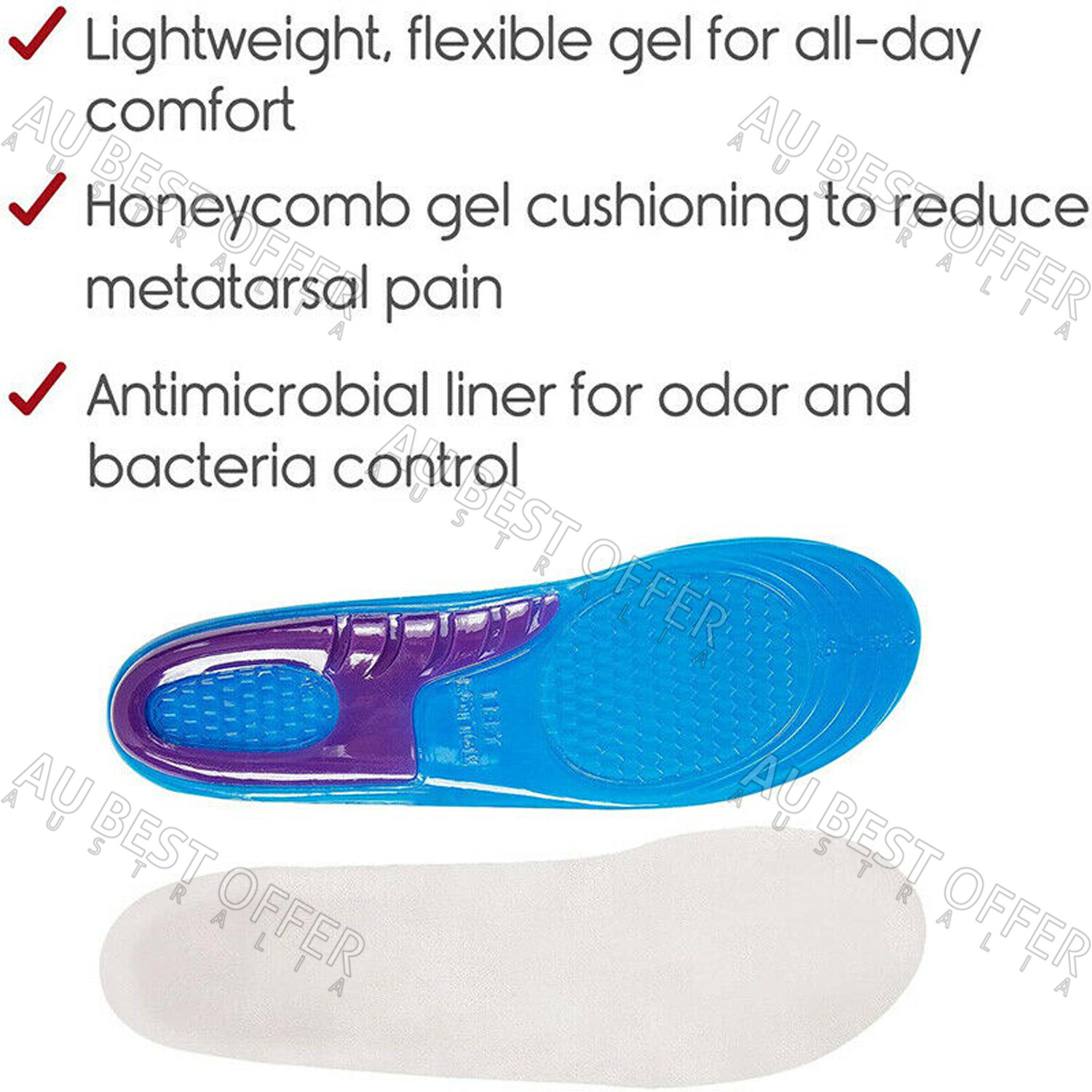 Gel Shoe Insoles Insert Heel Arch Supports Men Women Flatfoot Plantar
