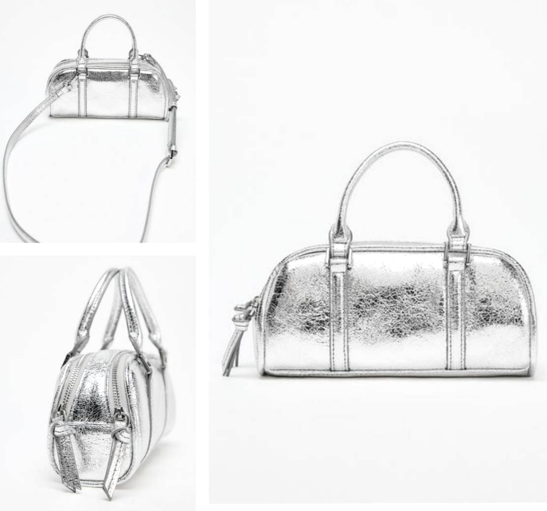 Zara Mini Bowling Bag Metallic Effect Silver 6553/610/808