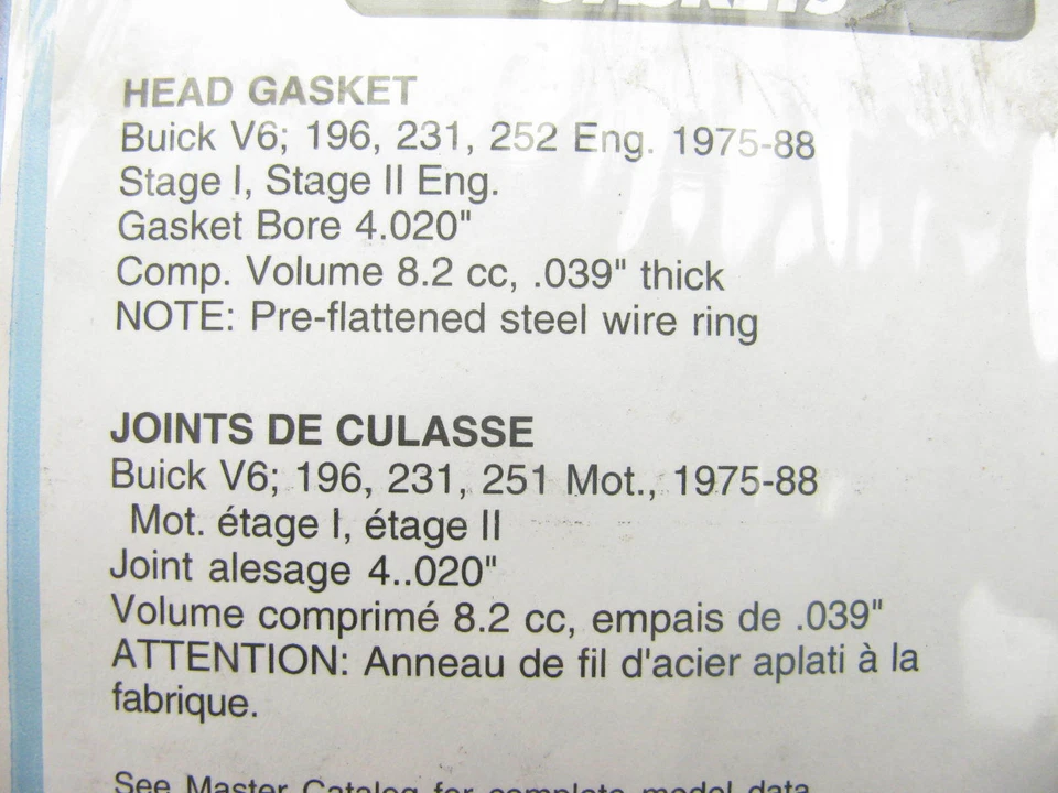 Junta de culata Fel-Pro 1000 Performance - Buick 196 231 252 V6 4,020" diámetro Foto 2 de 3