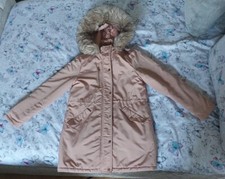 Womens Dorothy Perkins Blush Pink Coat With Faux Fur Hood Size 12 Used