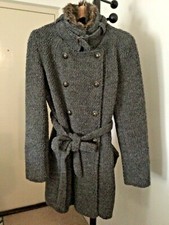 Nwt Heartloom Double Breasted Fur Collar Wool/ Polyester Coal Lined Coat Sz M