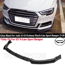 For Audi A3 S3 Sport 2017-2020 Glossy Black Front Bumper Body Kit Spoiler Lip