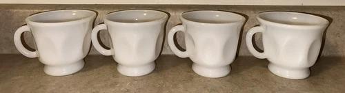 Vintage Milk Glass Mug Set/ Thumbprint Design by Hazel Atlas/ Farmhouse 4pc