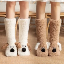 Cute Dog Lovers Non-slip Plush Floor Socks, Anime Manga Dog Inspired Comfy Socks
