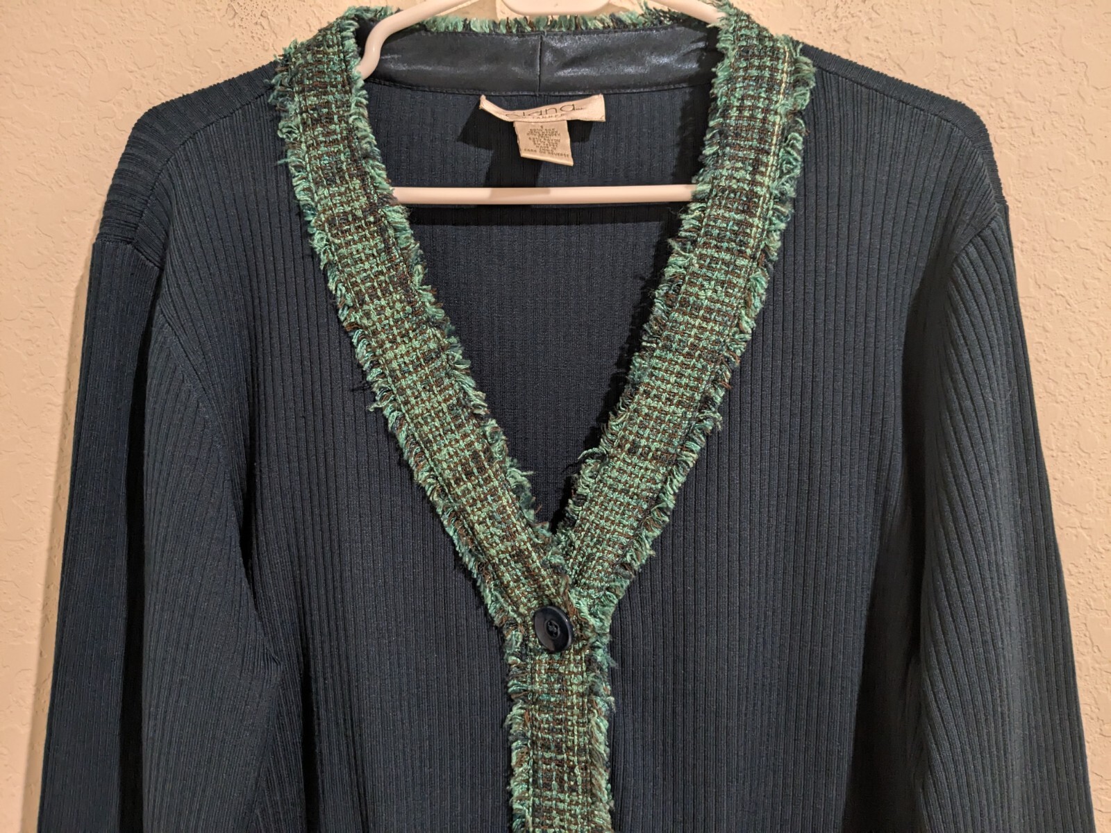 Elana By Tanner Vintage Turquoise Silk Knit Ribbed Cardigan Grandma 80s 