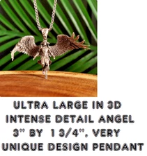 BIG RARE GUARDIAN ANGEL PROTECT WING Pendant On 20" 925 Sterling Silver Necklace
