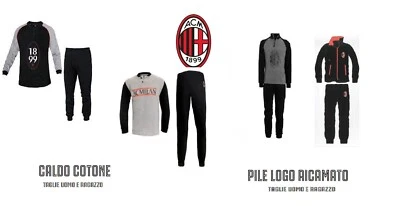 PIGIAMA MILAN INVERNALE UOMO RAGAZZO BIMBO PILE CALDO COTONE PRODOTTO UFFICIALE