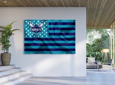 CHARLOTTE HORNETS FLAG 1 NBA Team Logo on Bricks Basketball Home Poster / Canvas