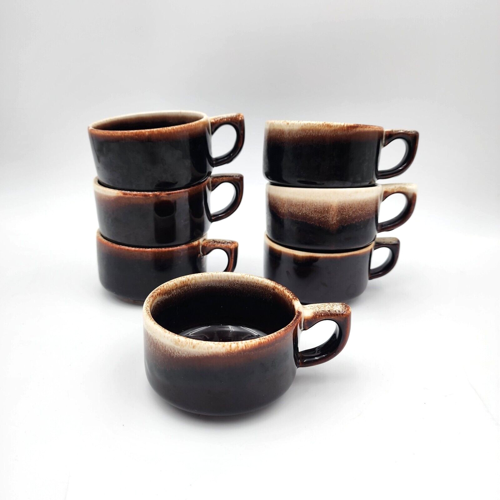 Pfaltzgraff Vintage Brown Mid-Century Stoneware Mugs Set of 7