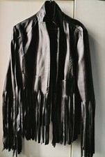 Giacca ecopelle nera donna frange